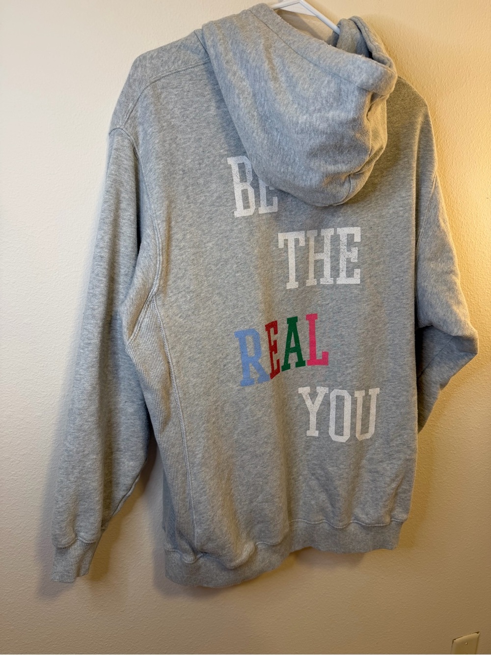 aerie Gray Hooded Sweatshirt with Multicolor "REAL" Back Graphic
